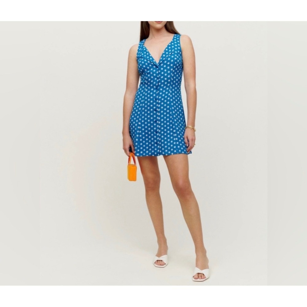 Reformation Rilynn Mini Dress Women 2 Blue Floral Button Front Sleeveless Preppy